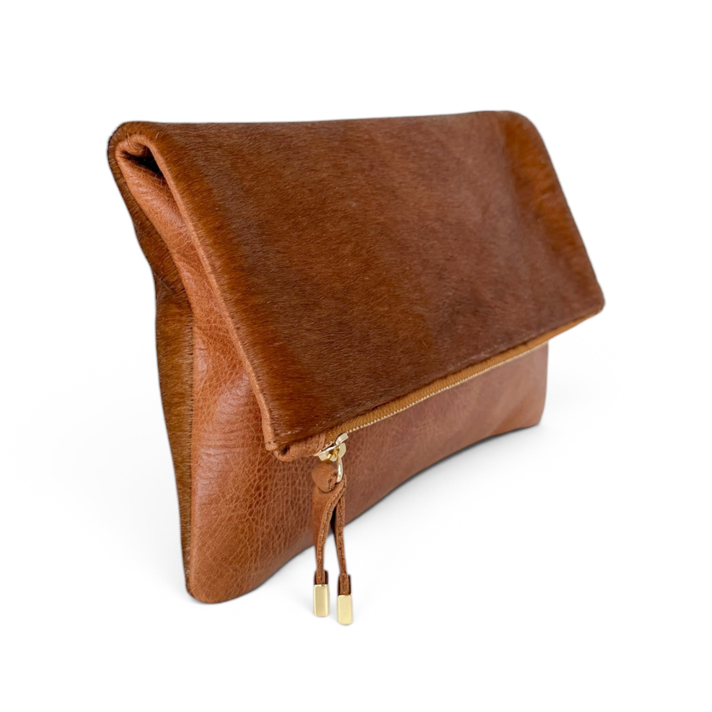 BROOKLYN FOLDOVER | TAN and WHITE CALF HAIR