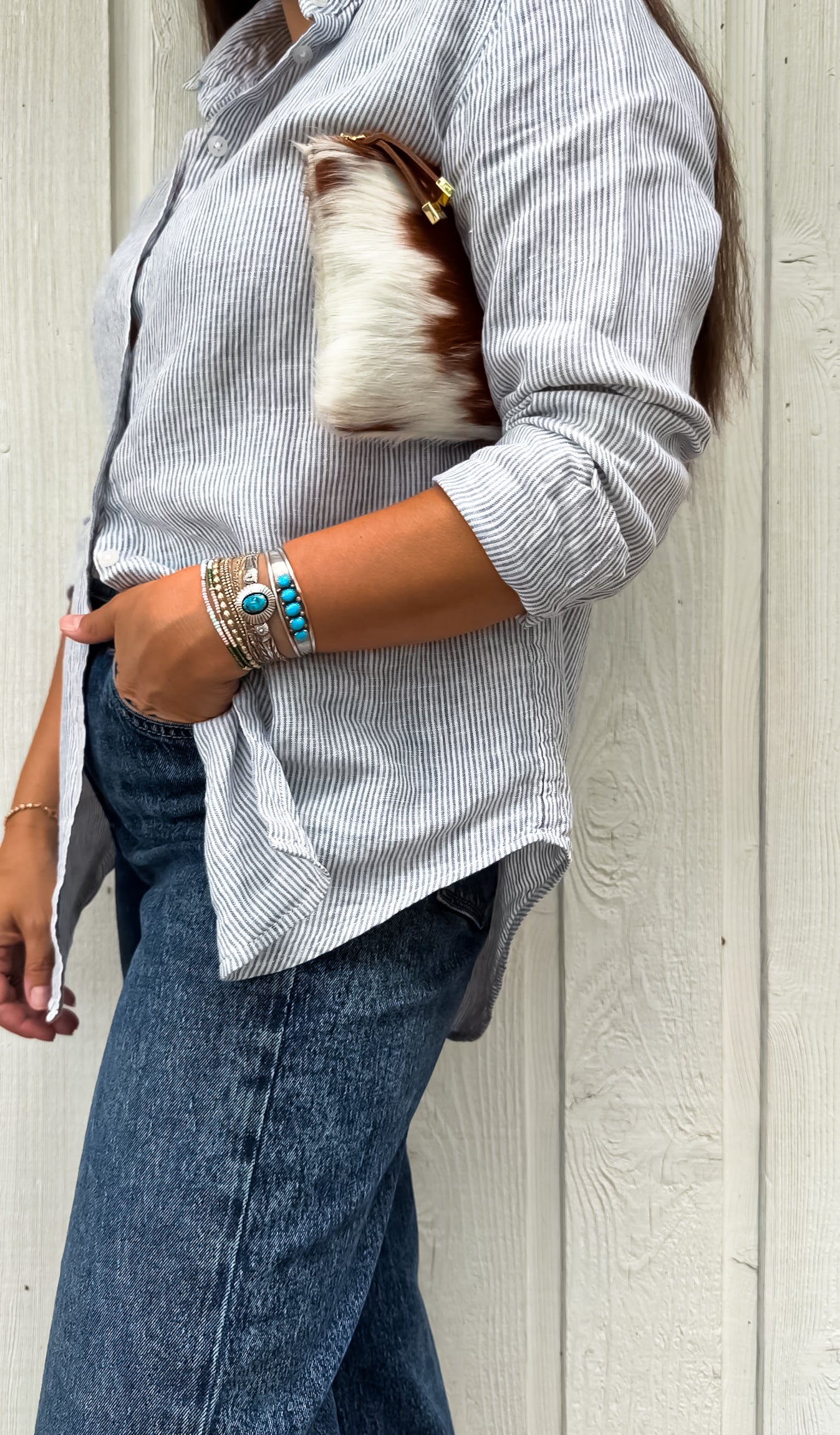 TIP POUCH | TAN and WHITE CALF HAIR