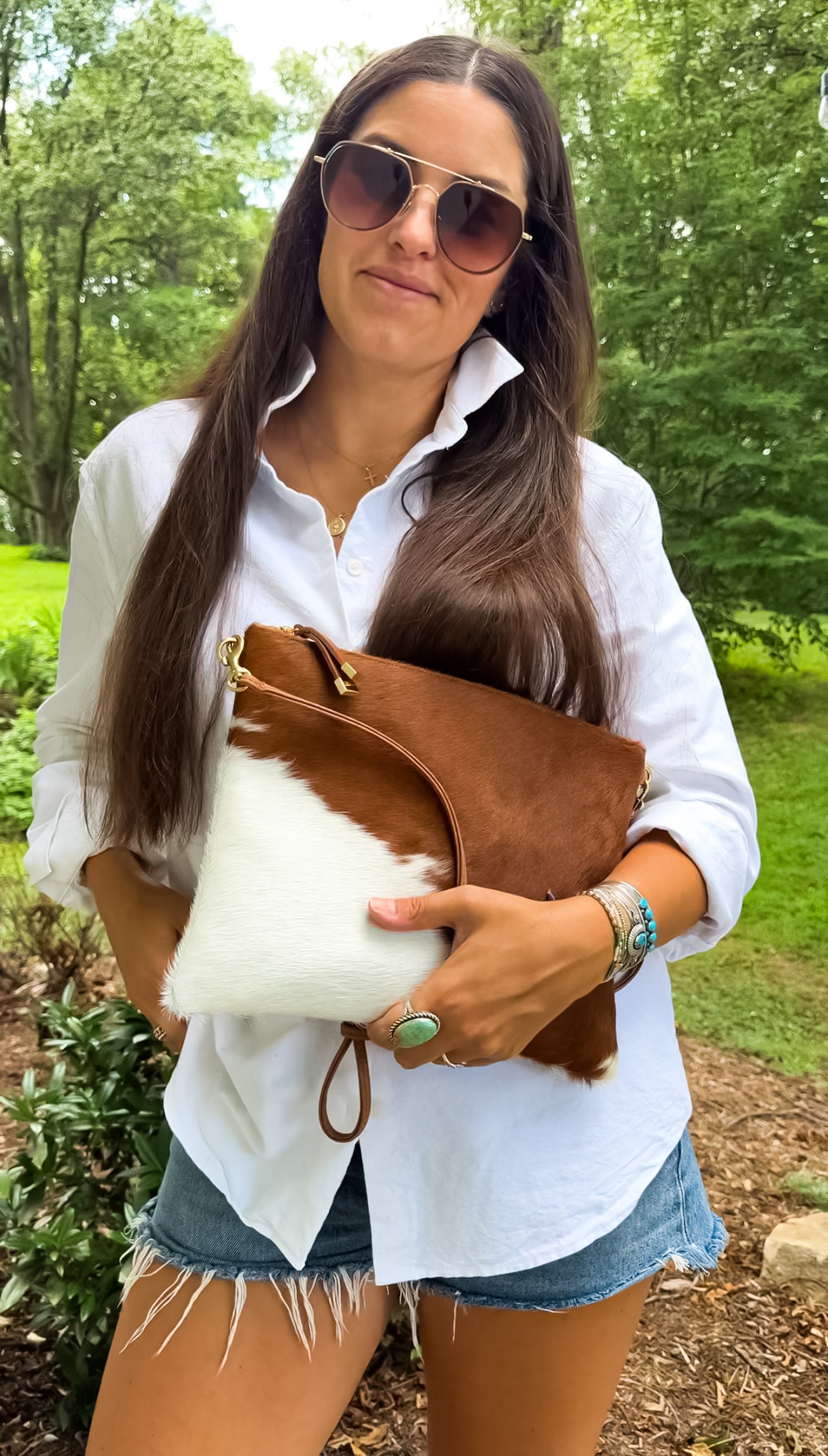 MADISON CROSSBODY | TAN and WHITE CALF HAIR
