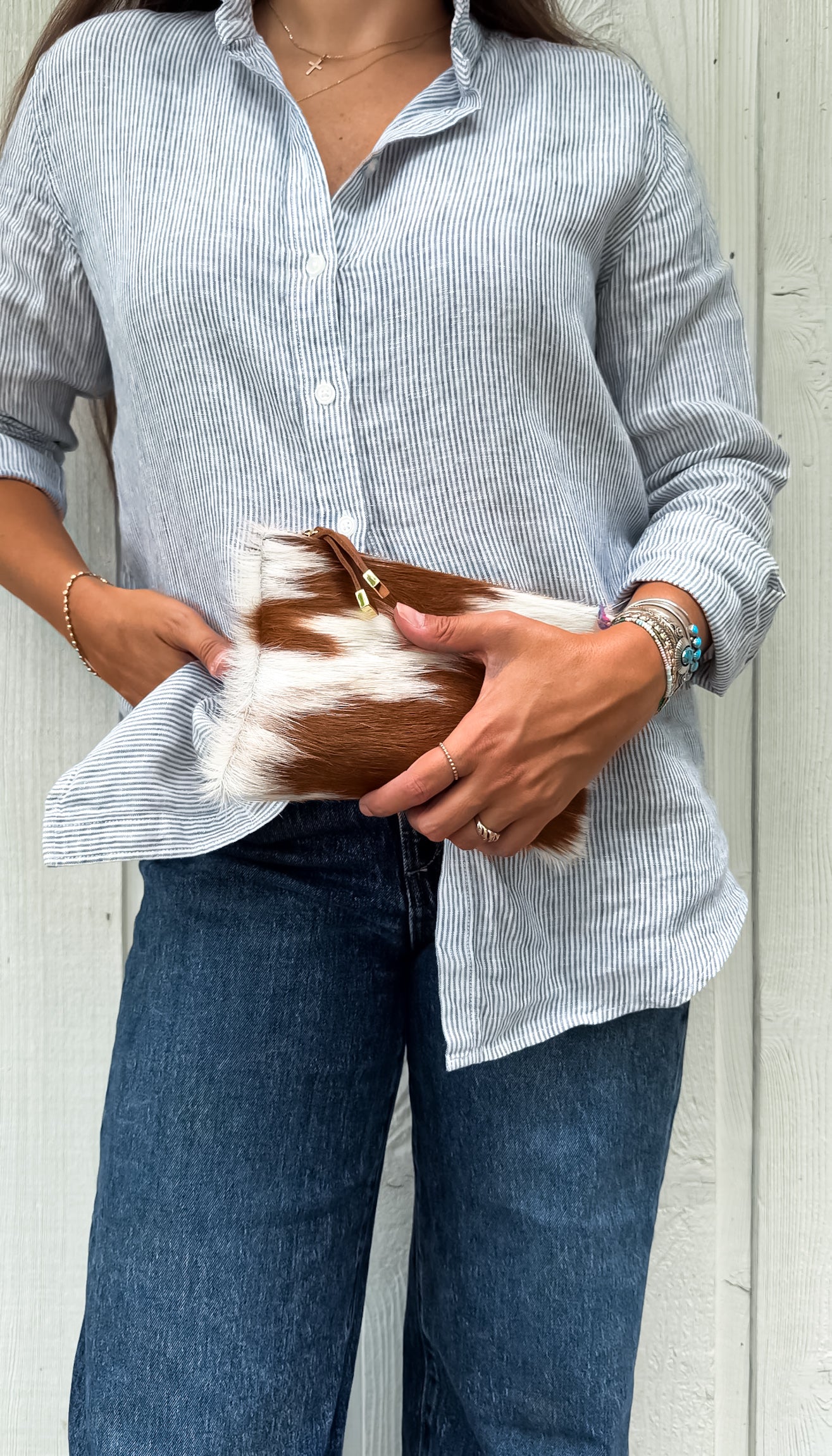 TIP POUCH | TAN and WHITE CALF HAIR