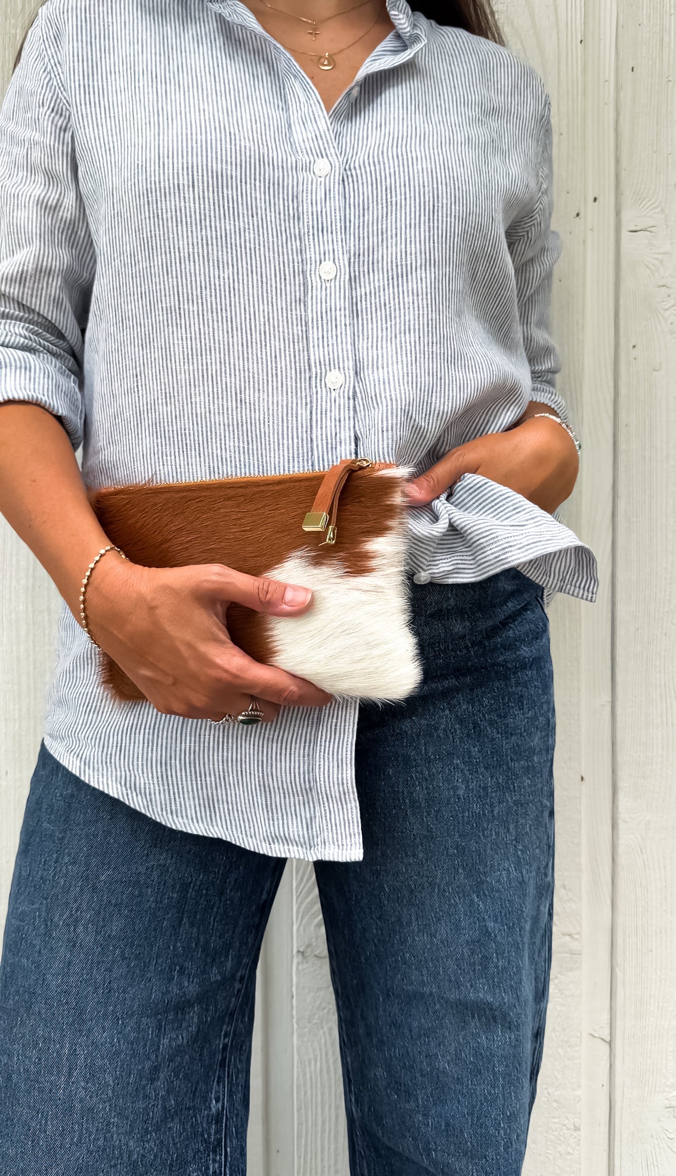 TIP POUCH | TAN and WHITE CALF HAIR