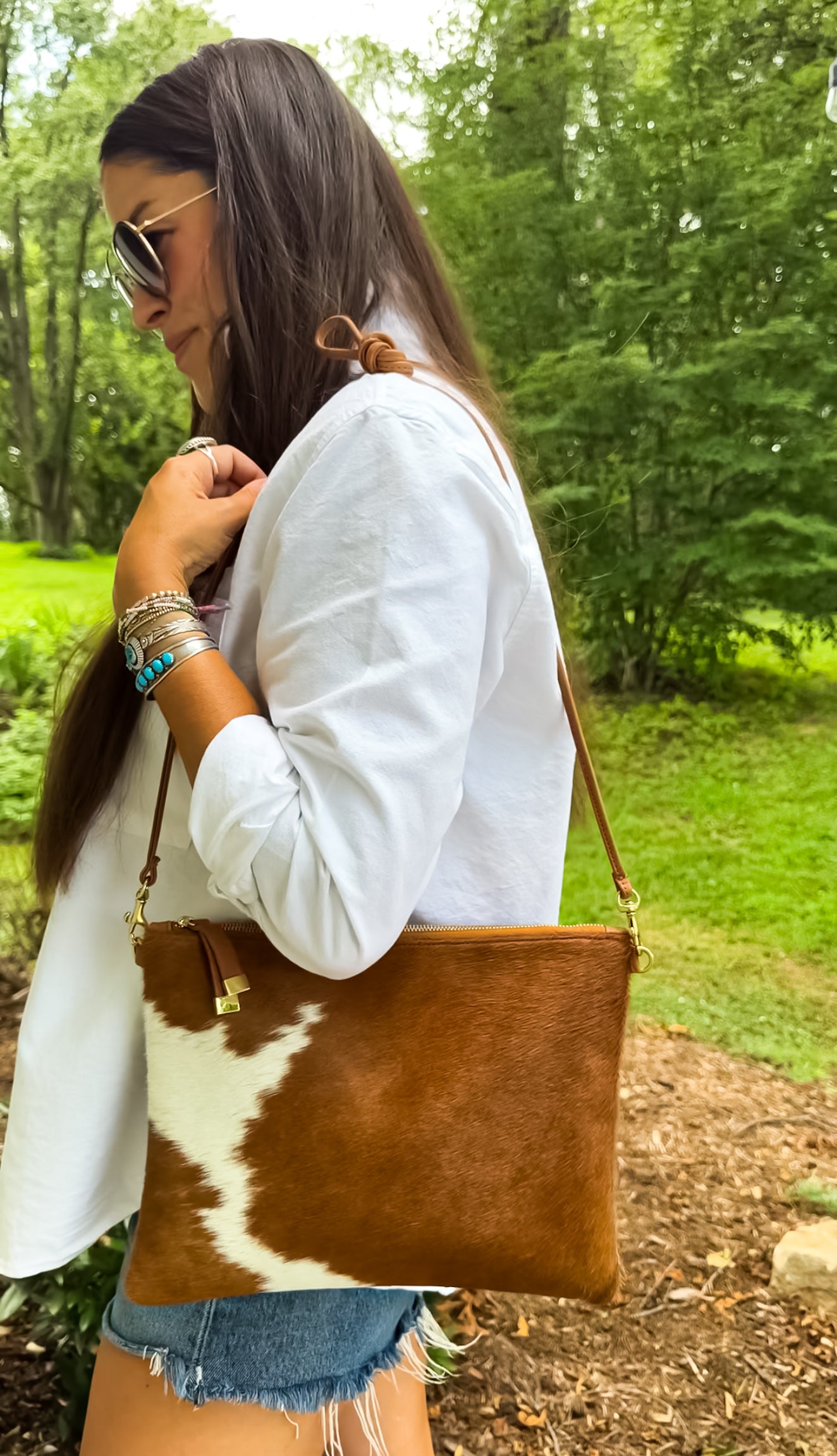 MADISON CROSSBODY | TAN and WHITE CALF HAIR