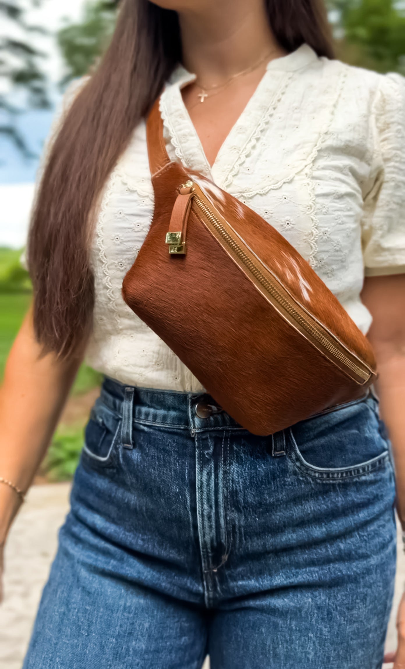 FANNY PACK | TAN and WHITE CALF HAIR
