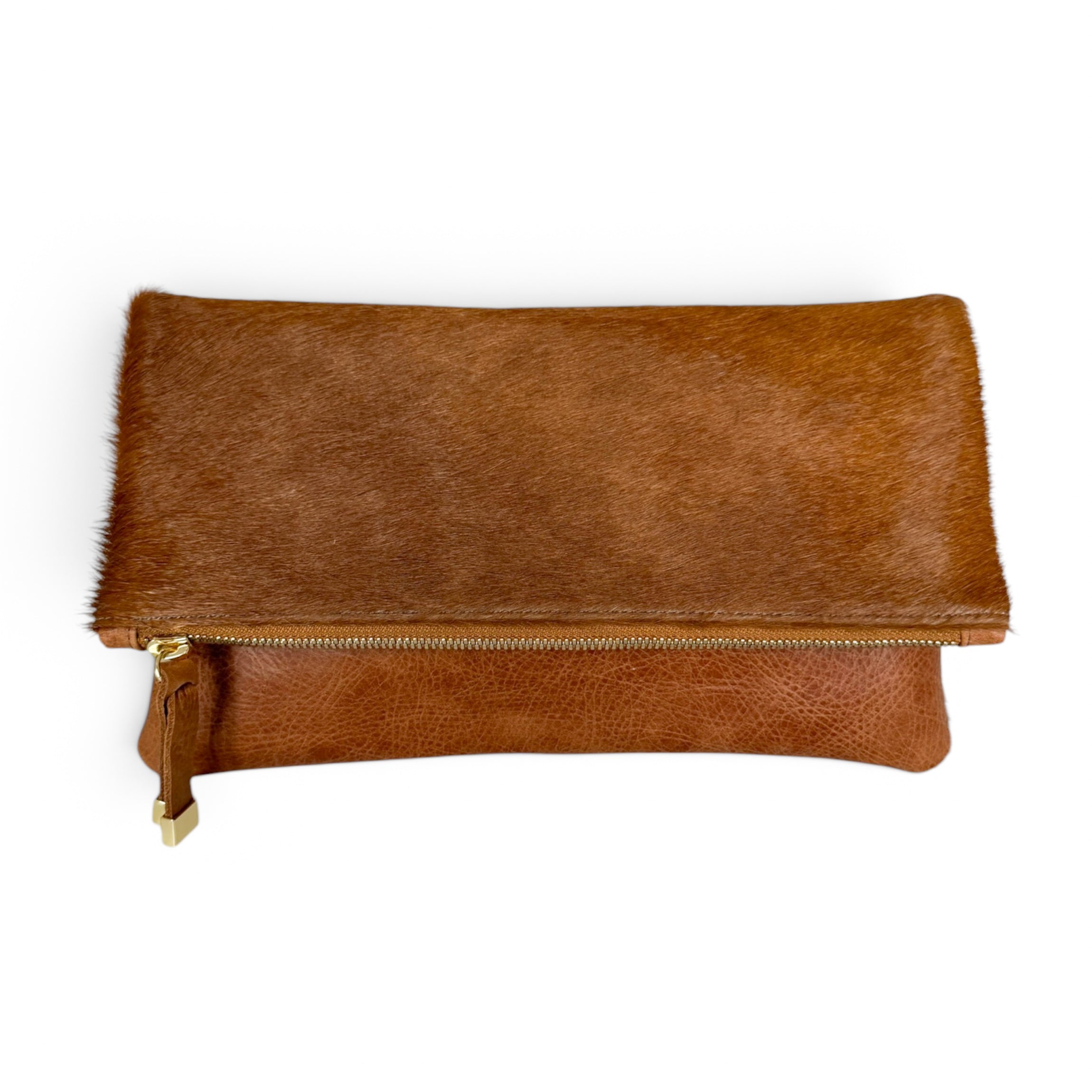 BROOKLYN FOLDOVER | TAN and WHITE CALF HAIR