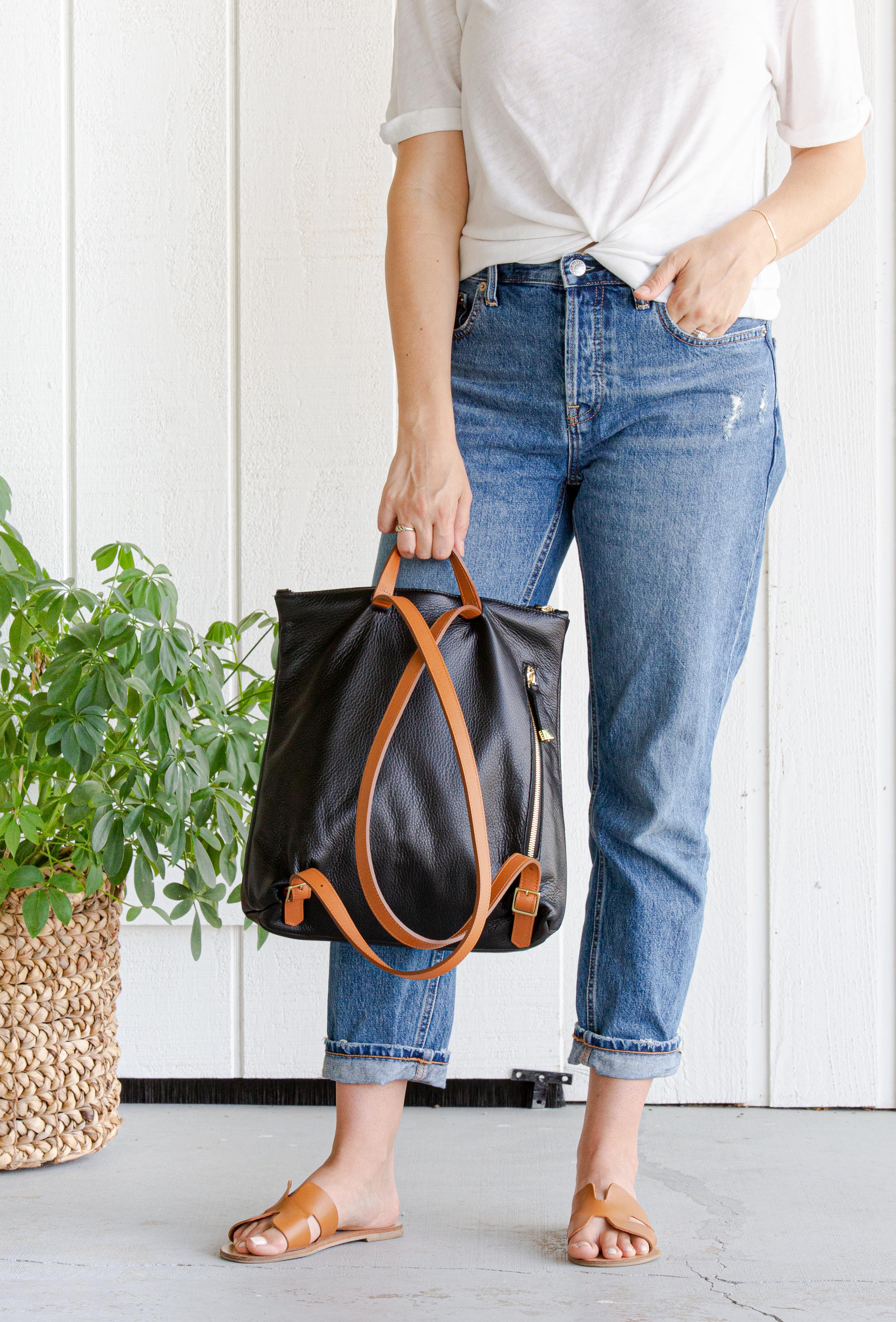 FRANNY BACKPACK | NAVY WITH TAN STRAPS - K.Slade