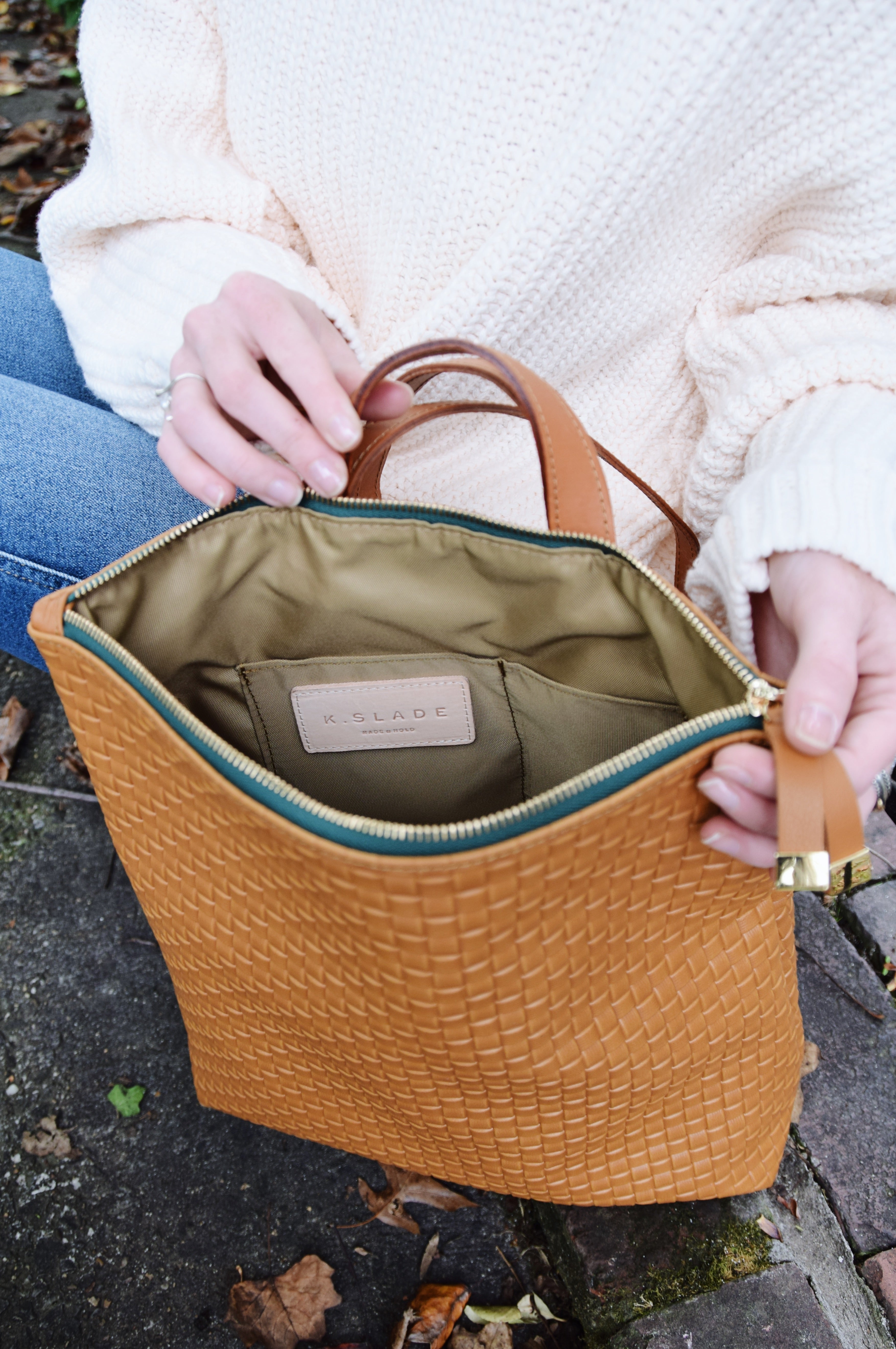 FRANNY BACKPACK | TAN WEAVE/ MOSS ZIPPER - K.Slade