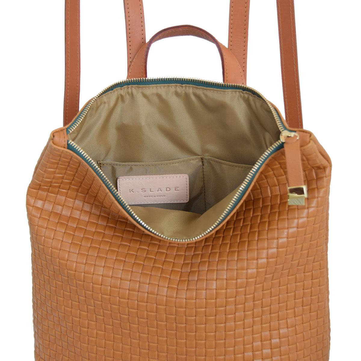 FRANNY BACKPACK | TAN WEAVE/ MOSS ZIPPER - K.Slade