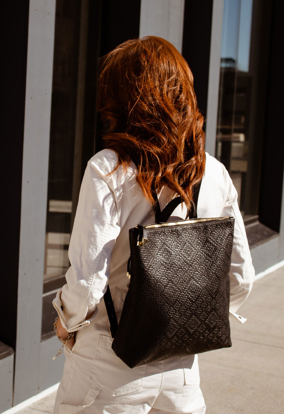 Leather Franny Backpack in Woven Argyle | K.Slade display picture 1