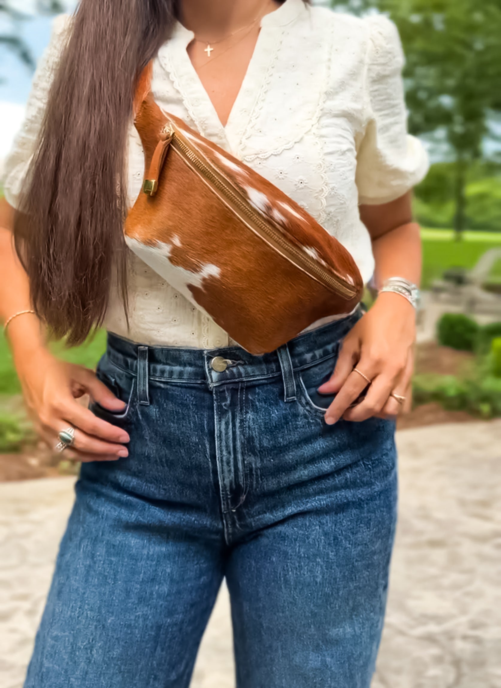 FANNY PACK | TAN and WHITE CALF HAIR
