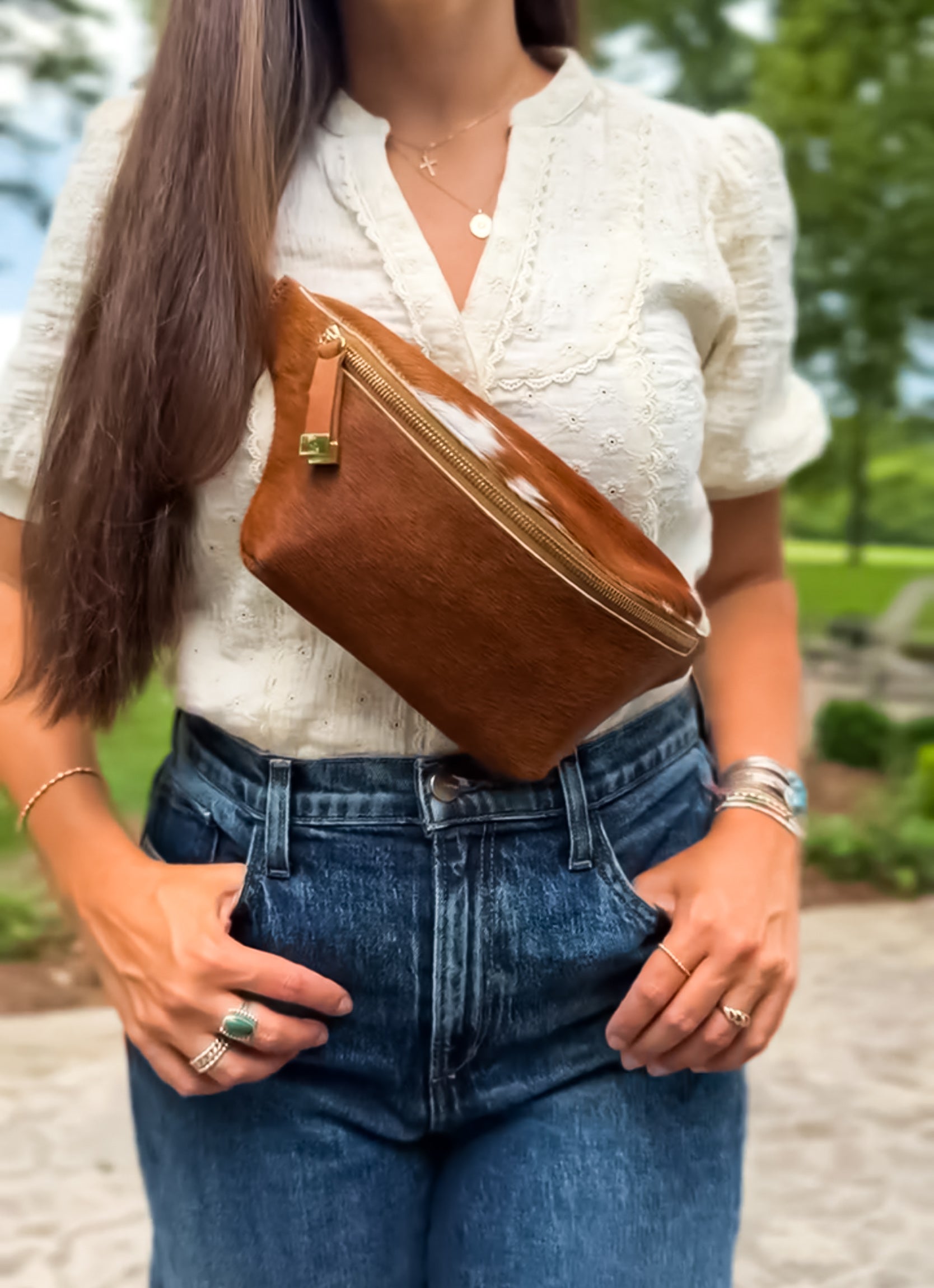 FANNY PACK | TAN and WHITE CALF HAIR