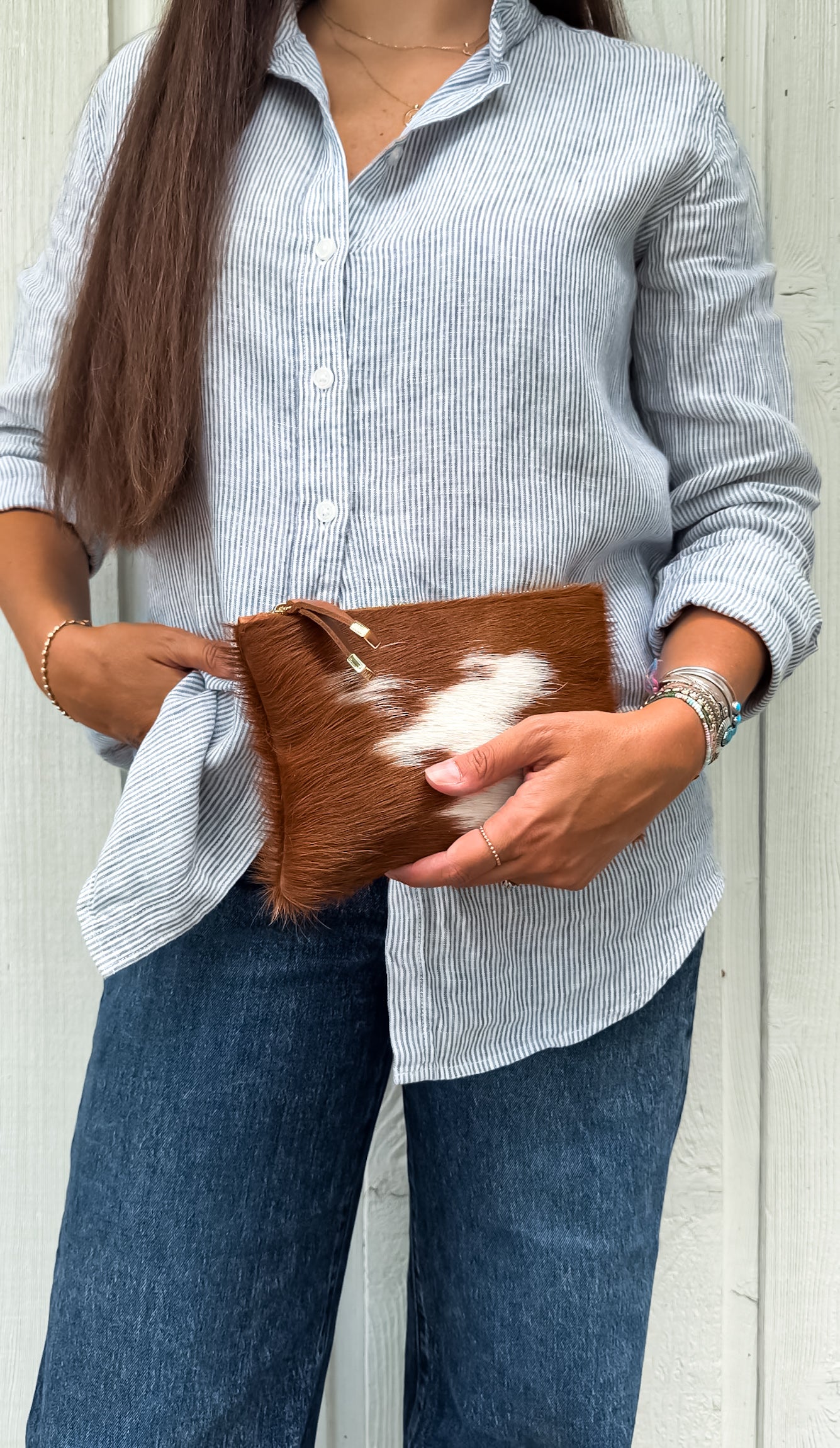 TIP POUCH | TAN and WHITE CALF HAIR