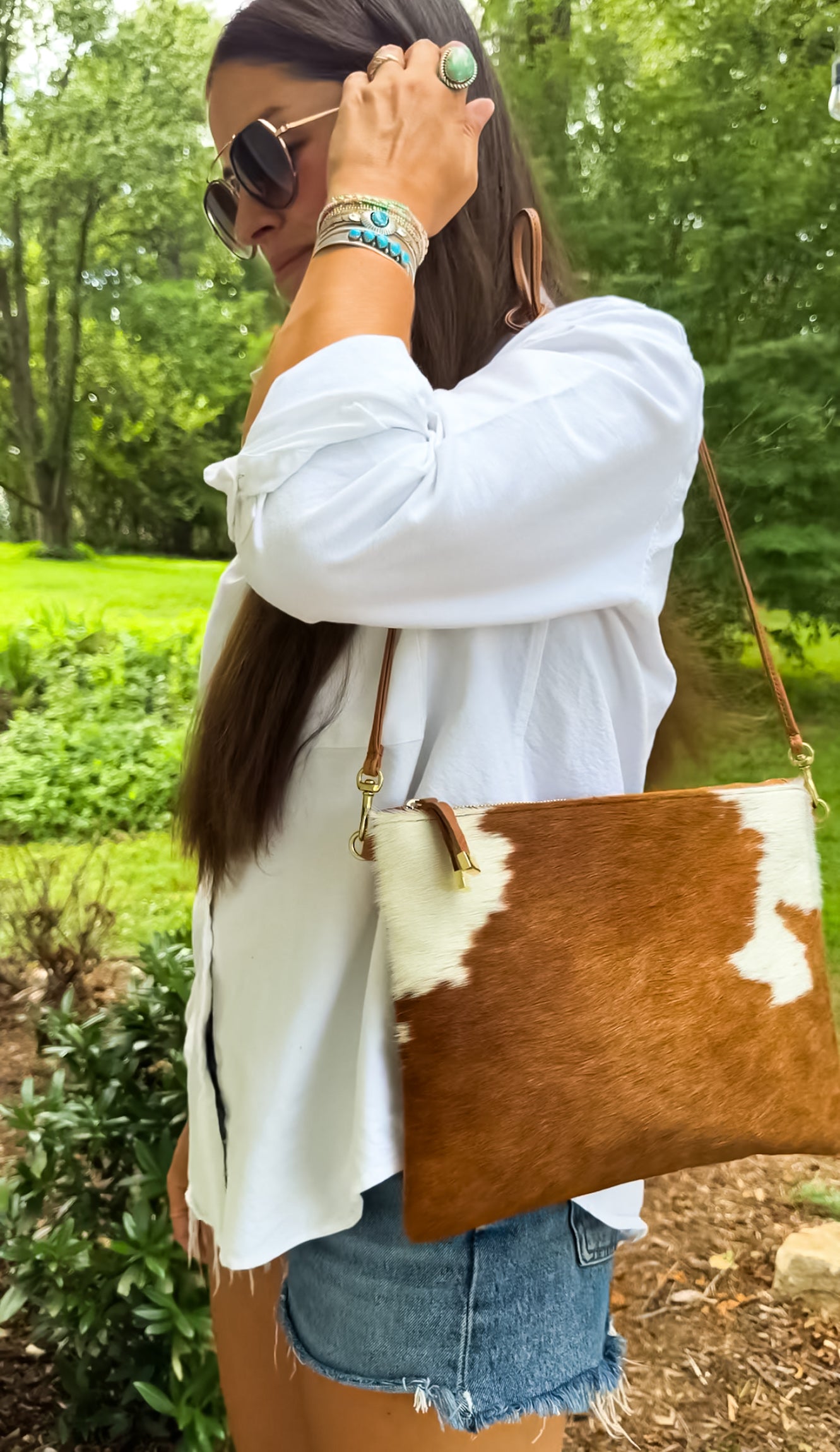 MADISON CROSSBODY | TAN and WHITE CALF HAIR