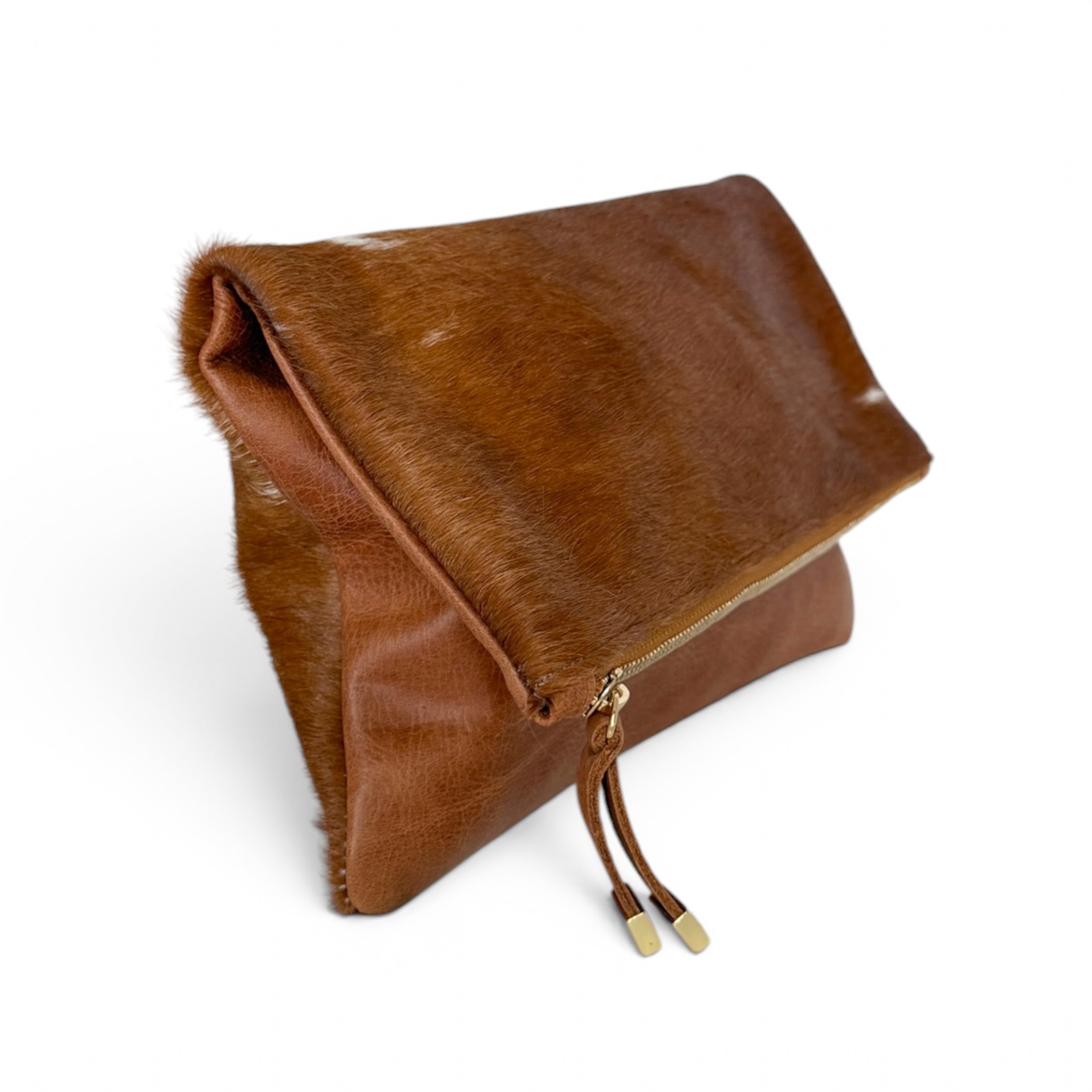BROOKLYN FOLDOVER | TAN and WHITE CALF HAIR
