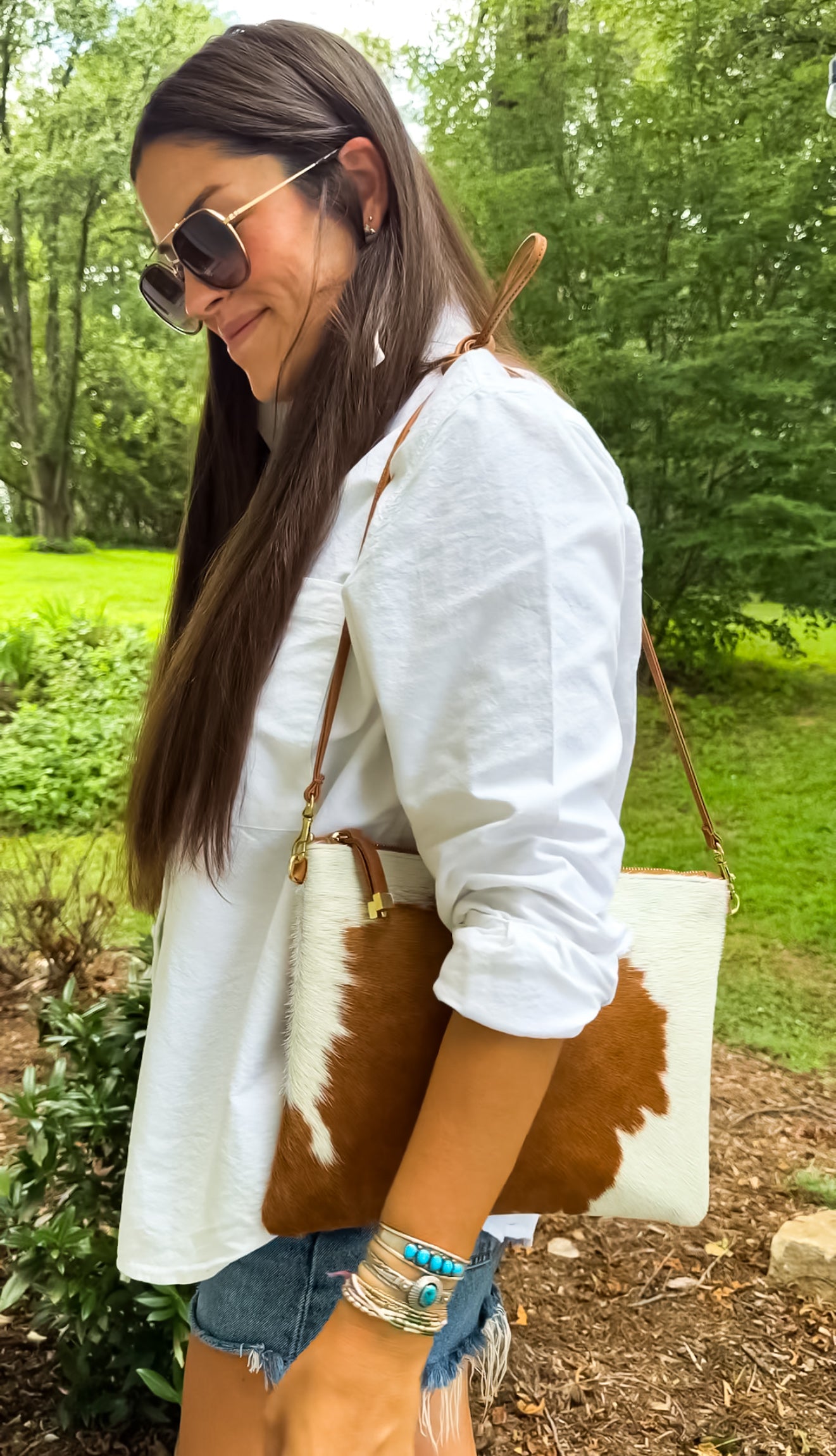 MADISON CROSSBODY | TAN and WHITE CALF HAIR