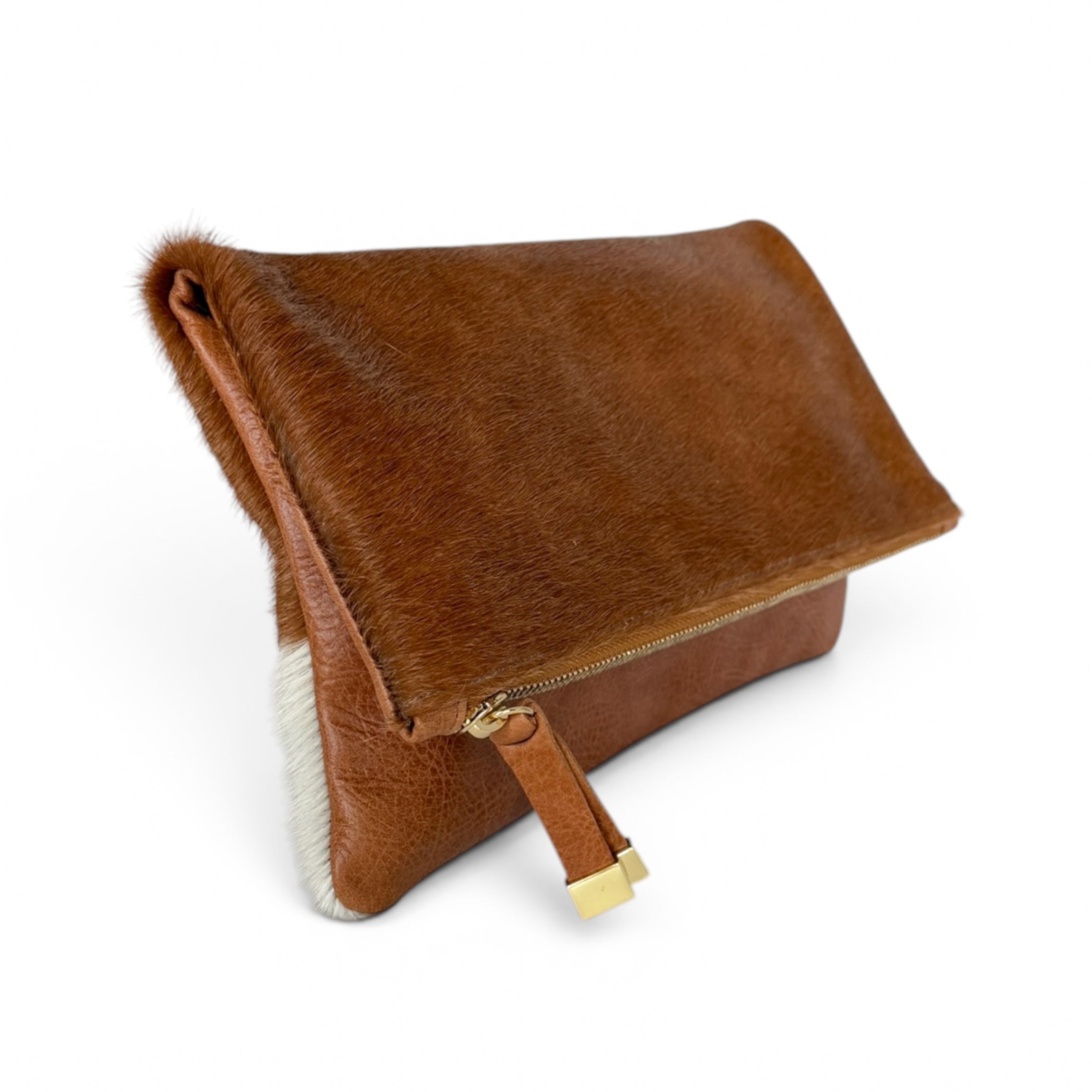 BROOKLYN FOLDOVER | TAN and WHITE CALF HAIR