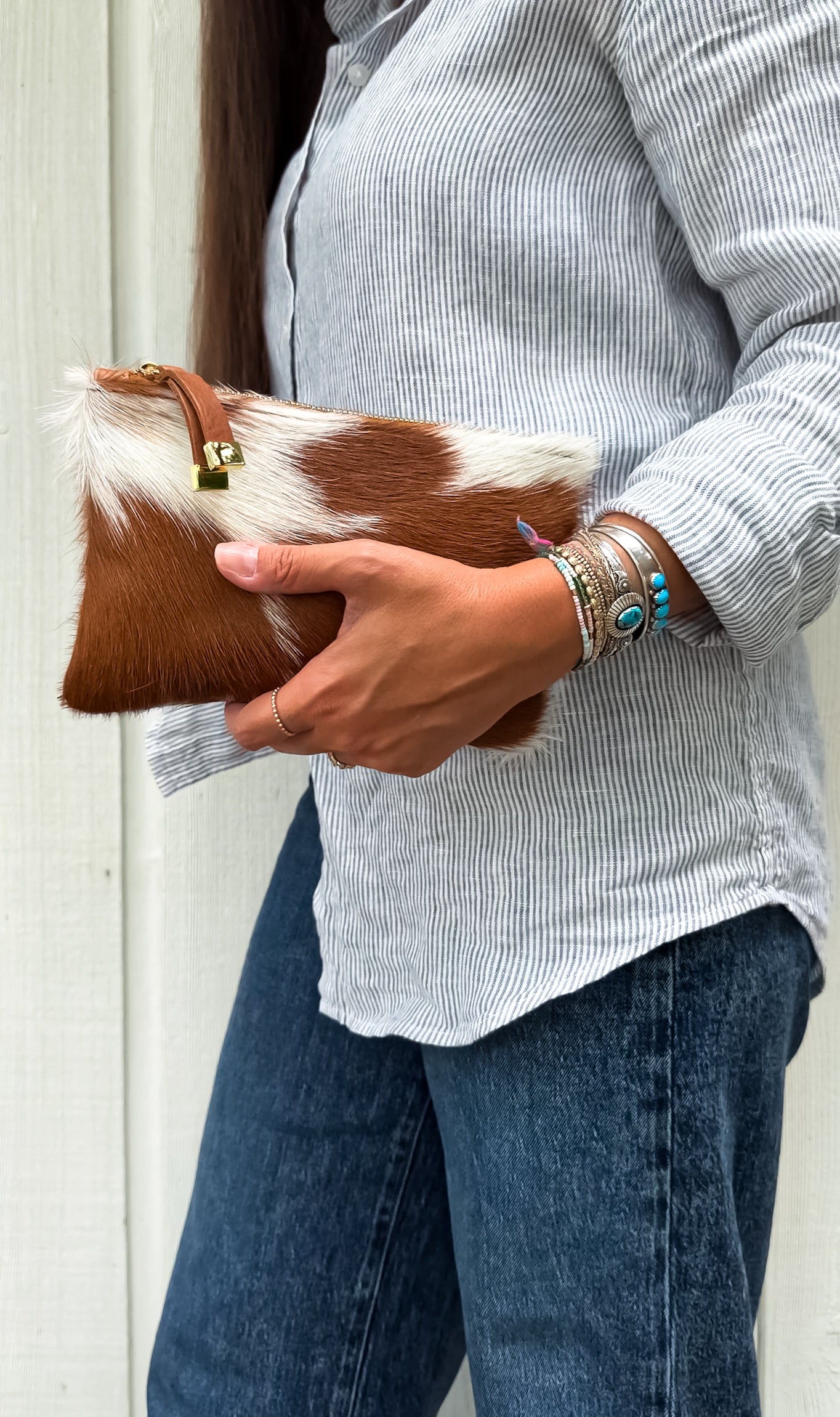 TIP POUCH | TAN and WHITE CALF HAIR