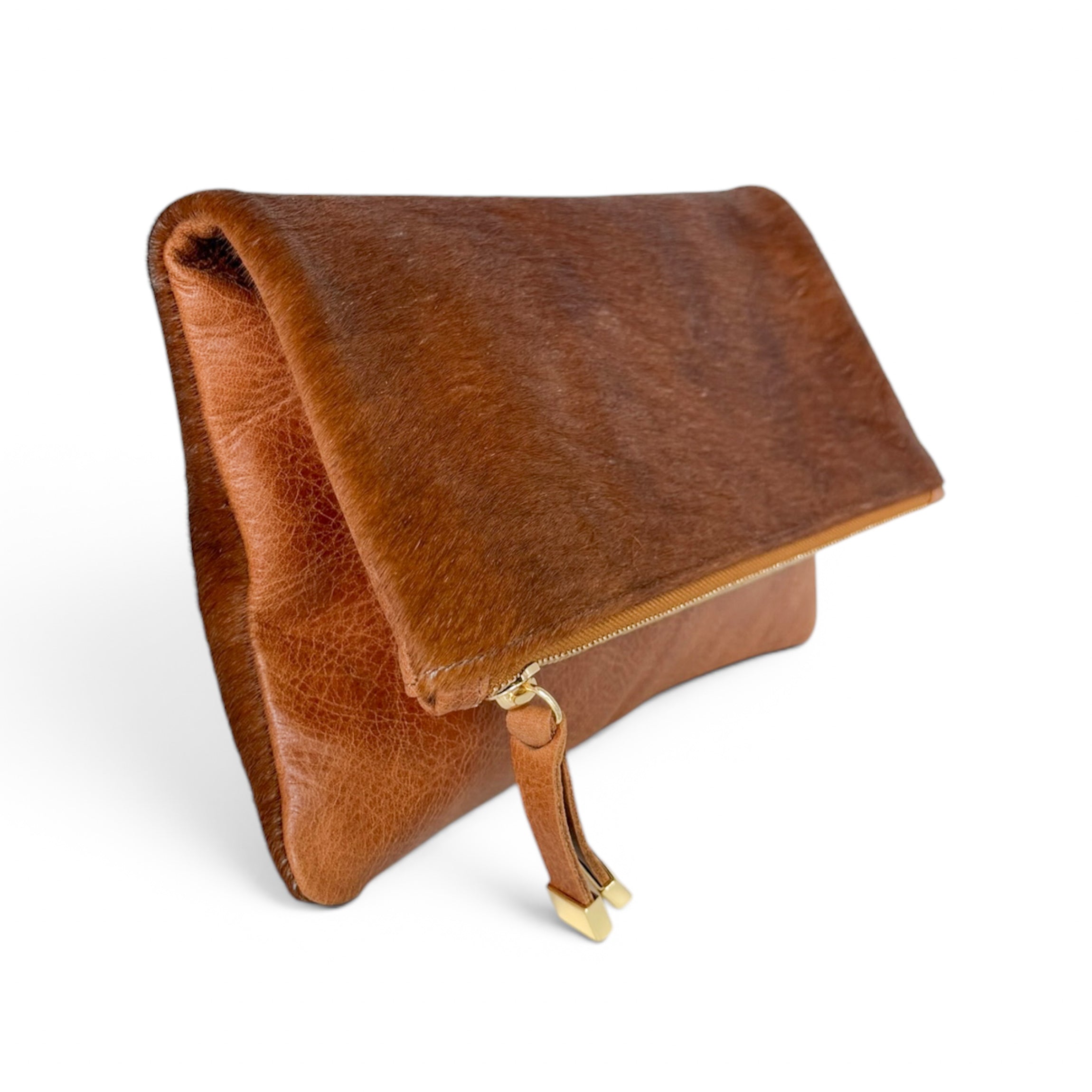 BROOKLYN FOLDOVER | TAN and WHITE CALF HAIR