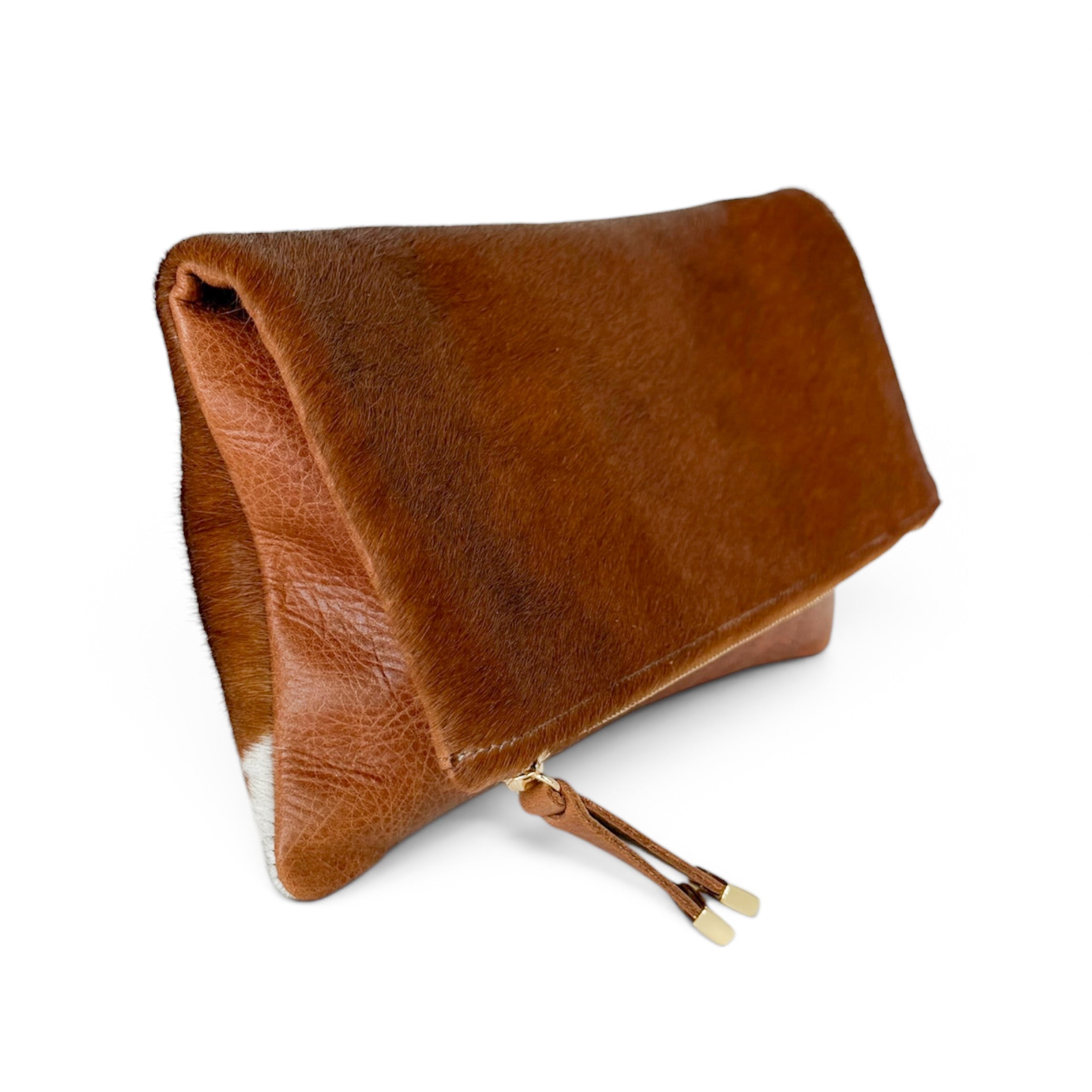 BROOKLYN FOLDOVER | TAN and WHITE CALF HAIR