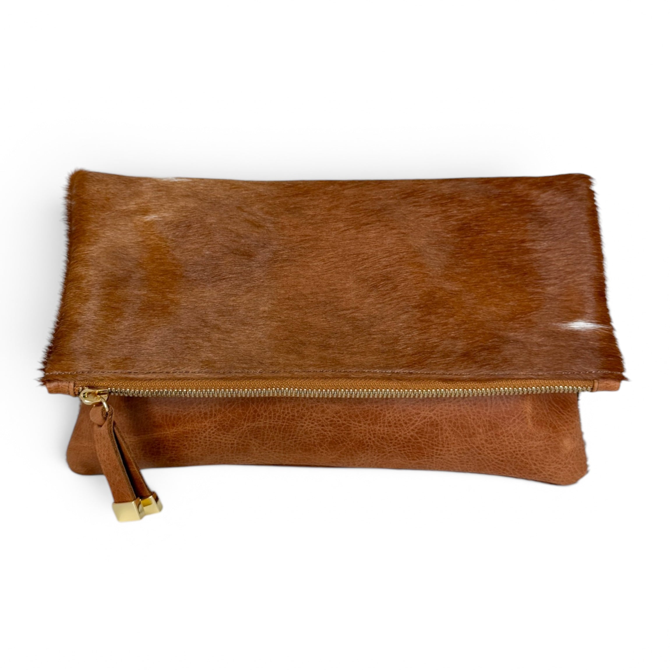BROOKLYN FOLDOVER | TAN and WHITE CALF HAIR