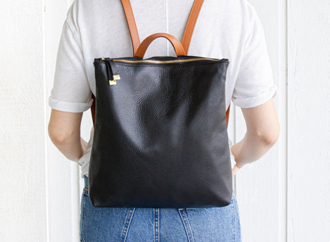 FRANNY BACKPACK  BLACK WITH TAN STRAPS - K.Slade