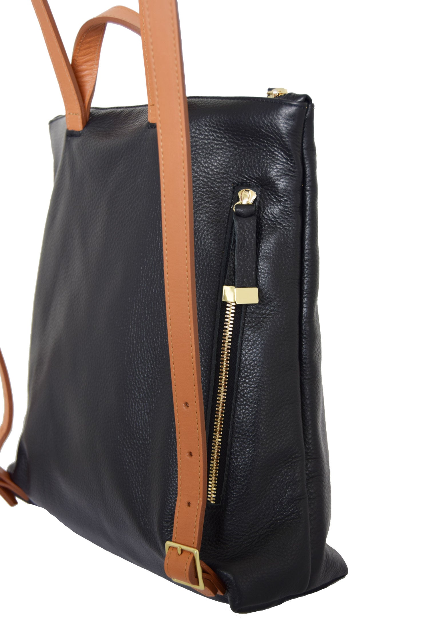 FRANNY BACKPACK | BLACK WITH TAN STRAPS - K.Slade