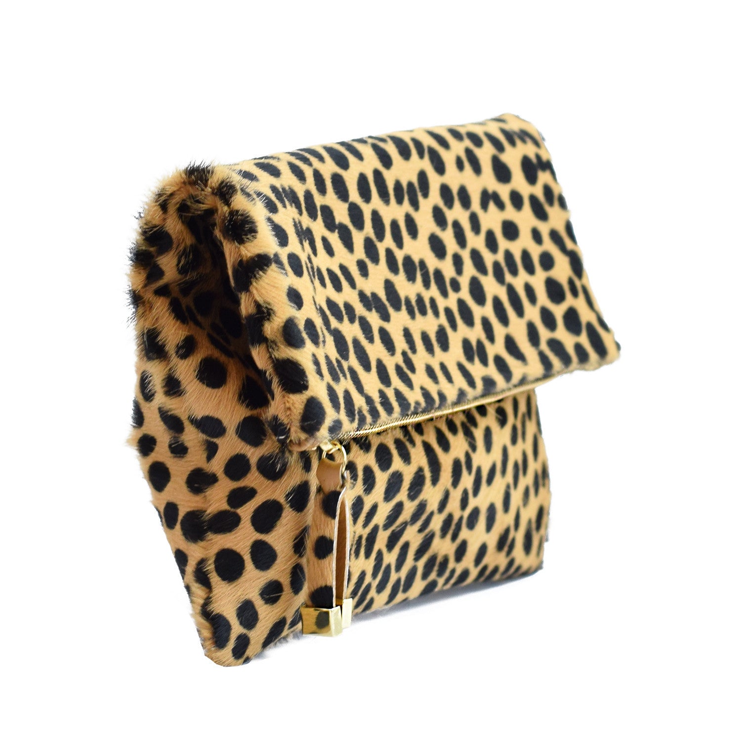Cheetah Hair on Hide Leather Foldover Clutch & Crossbody