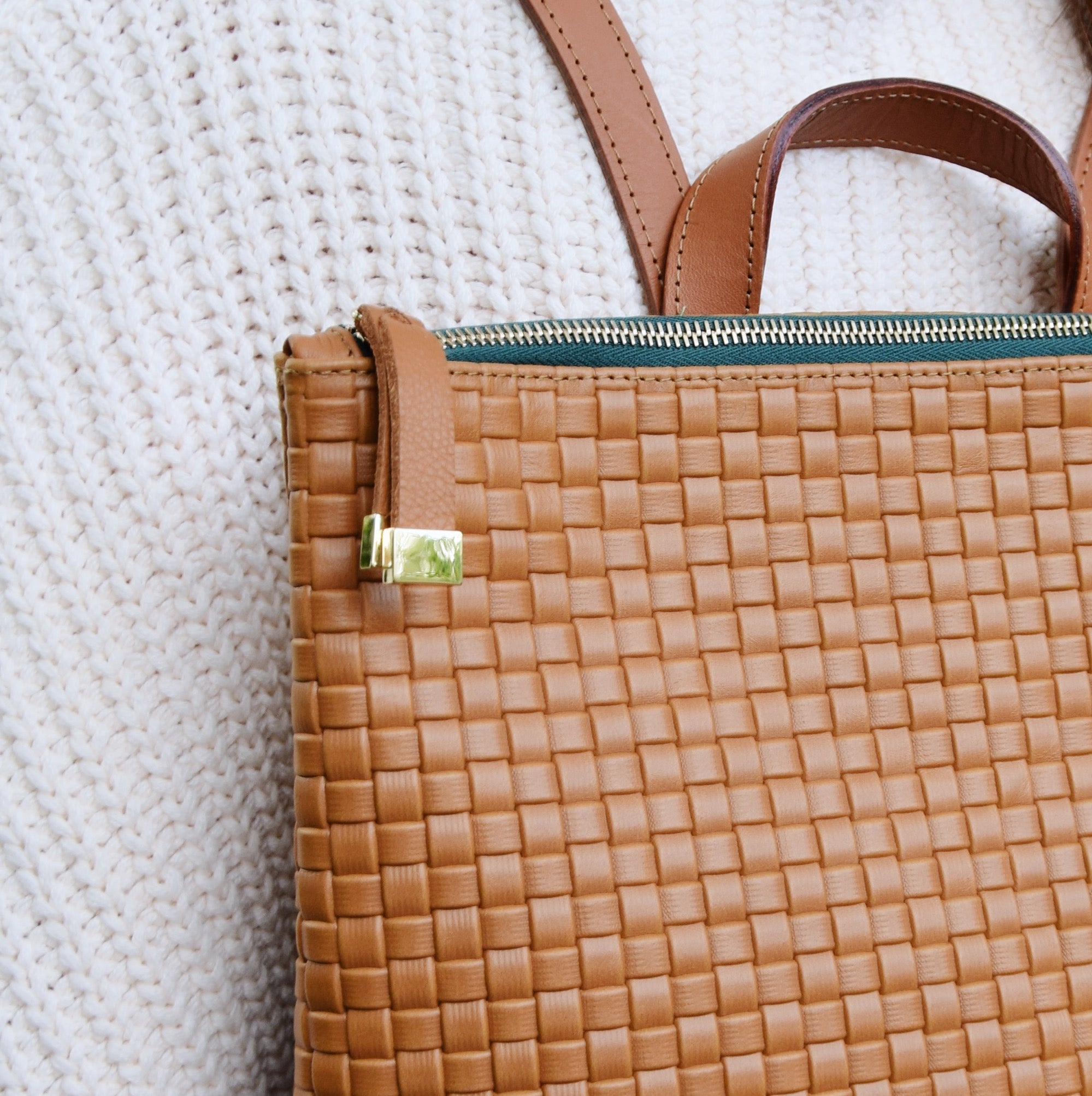 FRANNY BACKPACK | TAN WEAVE/ MOSS ZIPPER - K.Slade